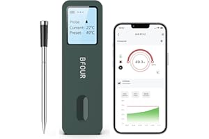BFOUR Fleischthermometer Kabelloses Grillthermometer Bluetooth mit App,IP67 wasserdichtes Kerntemperaturmesser,Large Display Bratthermometer