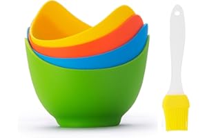 WEDFEIR 4pcs Silicone Egg Poacher Cups with Bonus Oil Brush, Nonstick Egg Poaching Cups for Air Fryer, Baking Oven or Stovetop Egg Cooking, BPA Free.