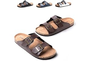 Hitmars Sandalias Hombre Claquette Faux Cuero Confort Mulas Punta Abierta Corcho Verano Zapatillas Hebilla Playa Slippers Piscina Negro Azul Blanco Marrón EU 39-47