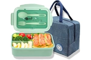 Hoqque Porta Pranzo Lunch Box Bento Lunchbox da Ufficio Portapranzo Schiscetta Bambini Portavivande Contenitore Cibo per Lavoro Ermetico Posate Alimenti Scuola Microonde al Sacco Borsa