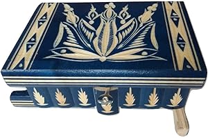 AZI New beautiful puzzle box, magic box, jewelry box, secret box,handmade,tricky box,carved wooden box (Blue)
