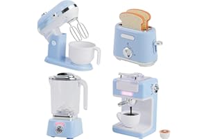 FORROBY Kitchen Toy Appliances Playset,Kitchen Pretend Play Toy Play Kitchen Set with Coffee Maker/Toy Mixer/Play Toaster/Juicer Machine Toddler Play Kitchen Accessories Set for Boys Girls (Blue)