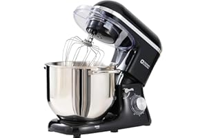 Kitchen in the box Robot Pâtissier 1400W, Bol 7,5L en Acier Inoxydable, 6 Vitesses, Tête Inclinable, Accessoires Inclus (Fouet, Crochet, Batteur), Idéal pour Pâtisserie et Boulangerie (Noir)