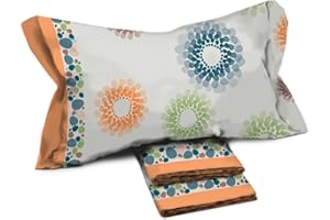 il dolce stile della tua casa set completo lenzuola per letto 1 piazza e mezza 130x200 cm puro cotone stampate fantasia (oasis arancio)