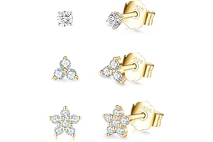 CERSLIMO Silver Stud Earrings for Women Girls, Tiny Flower Earrings Set | Small Cubic Zirconia Helix Earrings Dainty Tragus Cartilage Trio Studs Cherry Blossom Ear Piercing Jewelry Gifts