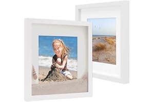 PHOTOLINI 3D cornici 30x30 cm bianco, cornice profonda con vetro e passe-partout, set di 2 cornici per oggetti fino a 1,5 cm di profondità, legno MDF - perfetta per il fai da te e come regalo