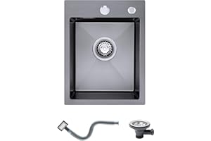 KINKIBOS Spülbecken 304 Edelstahl Schwarz Grau 35 x 45 cm, Spüle Küche Klein, Einbauspüle mit Hahnloch und Überlauf (Ohne Siphon), Küchenspüle 1 Becken Rechteckig, Küche Spüle für 40 cm Unterschrank
