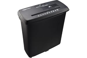 Amazon Basics distruggi documenti da 8 fogli (nuovo modello) con Taglio a striscia, distrugge anche CD e carte di credito, Nero