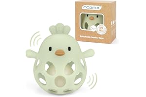 MCGMITT Silicone Teether Grasping Toy with Rattle – Flexible Chicken Shaped BPA-Free Rattle Ball Easy to Hold New Infant Montessori Teething Toy for Babies Aged 3–18 Months Gift for boys/girls – Green