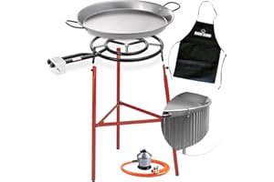 BRICOLEMAR Set Paellero 500 mm + Kit Paravento (Paellera 60 cm + Gambe Rinforzate per Paellero + Regolatore di Gas + Tubo Omologato + Grembiule Nero in Regalo) (Set Paellero 500 mm + Kit Paravento)