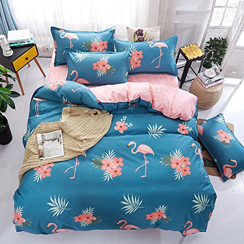 Morbuy parures de Lit Sets de Housses de couettes 2 Personnes +2 Taies d'oreillers ?Bleu Flamingo Polyester-Coton (200 x200cm, Bleu Paon)