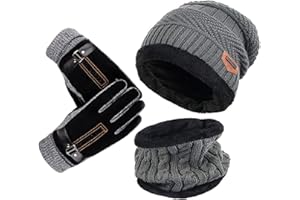 YULOONG Beanie Hat Sciarpa Guanti Set Inverno Cappello Lavorato a Maglia Scaldacollo Touch Screen Guanti da Guida Unisex