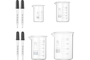 Hyber&Cara Becherglas niedrige Form mit Ausguss, Boro 3.3 Griffin-Becherglas 25 ml 50 ml 100 ml 200 ml mit 4 Stück 1 ml Glaspipette