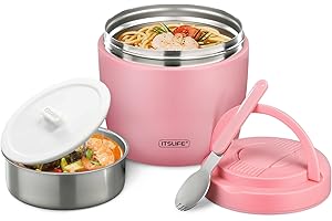 Itslife Thermos per Alimenti 900ml, Contenitore Termico per Alimenti con Cucchiaio Pieghevole, Thermos Pappa Acciaio Inossidabile per Zuppa, Porridge, Riso, Frutta, Rosa