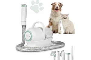 H.Koenig Aspirateur Poil de Chiens PAW400, Tondeuse Chiens Chats, Toilettage, Aspire, Tond et Brosse, 9 Accessoires, Cuve amovible 1L, 3 Vitesses d'aspiration, Blanc