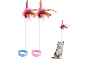 Aizhenqian Interactive Cat Collar Toys - 2 Adjustable Silicone Teasing Wands with Colorful Feather Replacements, Bell-Attached for Funny Indoor Cat Playing & Exercise - Kitten Feather Toy Included!