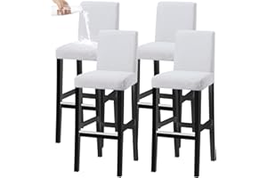 KELUINA Bar Stuhl Hocker Abdeckungen, Stretch Abnehmbare Waschbare Stuhl Slipcover für Kurze Dreh Dinning Stuhl Rücken Stuhl Bar Hocker Stuhl (Cremeweiß,4er-Set)
