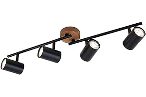 Briloner Leuchten - Lampa punktowa sufitowa w stylu retro, lampa sufitowa vintage, spoty obrotowe i wychylne, 4 x GU10, metalowe drewno, czarna, 682 x 90 x 145 mm (dł. x szer. x wys.)