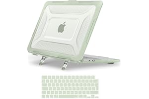 MOSISO Coque Compatible avec MacBook Air 13 Pouces M4 M3 M2 2025 2024 2023 2022 A3240 A3113 A2681,Nid d'abeille Antichoc Usage Intensif TPU Étui avec Béquille Pliable&Housse Clavier,Sage Vert