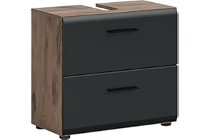 ‎XONOX.HOME xonox.home – Waschbeckenunterschrank Ice 60x54x60 cm in Korpus Nox Oak Nachbildung und Front schwarz matt – Moderner Badschrank Unterschrank für Waschbecken – warm & natürlich