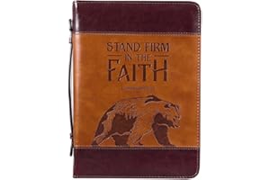 Christian Art Gifts Men's Classic Bible Cover Stand Firm in Faith Bear 1 Corinthians 16:13, Brown Faux Leather, Medium