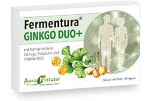 ‎AURA NATURA Fermentura® Ginkgo Duo Plus – Ginkgo Biloba Kapseln mit Vitamin B12 & Folsäure | vollständig fermentiert & hochdosiert | Vegan – 1er Pack - 30 Kapseln