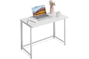 Homesbrand Compact Folding Desk White, Wooden Computer Desk for Home Office Working, Narrow Metal Frame Study Writing Table, Modern Small Desk (80x46.5x76cm)