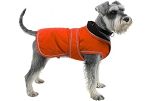 Hugglepets Arctic Armour Waterproof Thermal Dog Coat - Orange (Medium 40cm) Reflective Microfleece-Lined Coat for Medium Dogs with Adjustable Hook & Loop Fastening & Zipper for Harness or Collar.