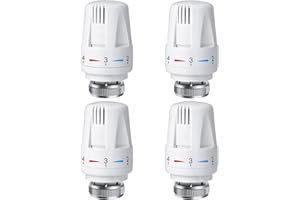 Swetup Trv Thermostatic Radiator Valve, 4 Pieces Thermostatic Valves Head Only, Radiator Thermostat Head M30 x 1.5, Standard Radiator Valves Replacement Head for Home Office, White