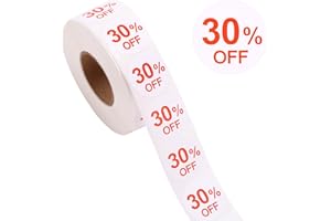 Tinoaly 1000 Adesivi con il 30% di Sconto, Cartelli con Percentuale Sconto da 25 mm Adesivi Rotondi Autoadesivi per Promozioni di Vendita al Dettaglio e Sconti