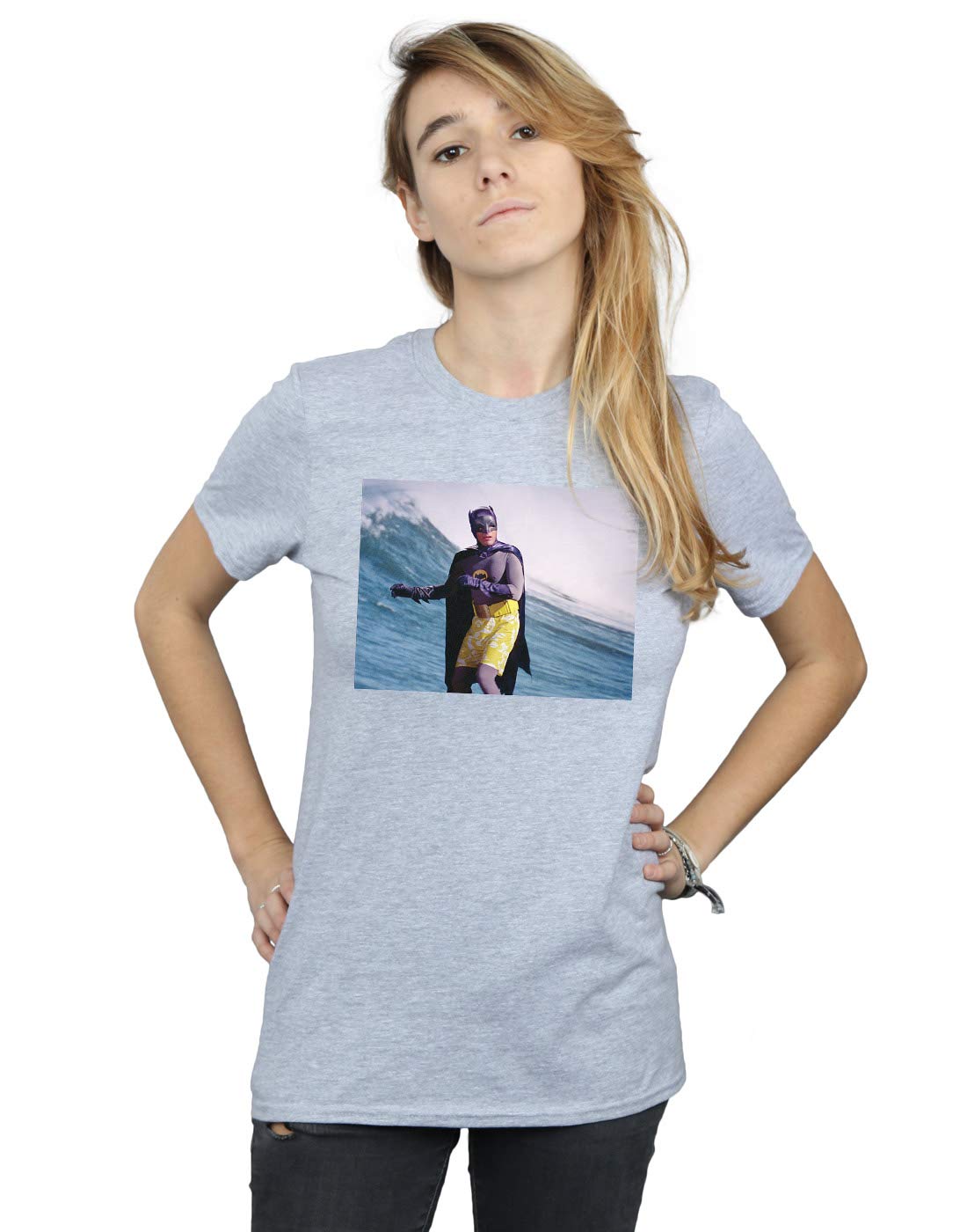 DC-Comics-Damen-Batman-TV-Series-Surfing-Still-Boyfriend-Fit-T-Shirt-Sport-Grau-X-Large