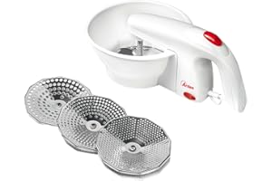 ARDES - ARPASS01 Passaverdure Elettrico Macchina per Passati Puree Creme Pappe con 3 Dischi da Taglio in Acciaio Inox Facile da Usare con Ogni Ciotola