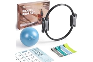 Set LIONSCOOL Pilates Ring – Magic Circle da 35.56 CM Anti-Deformazione con Manici Imbottiti, Mini Palla, Fasce di Resistenza, Guida e Borsa