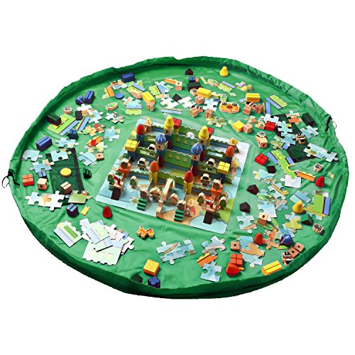 Myguru 60 Inches Large Size Toy Storage Bag Lego Organizer Kid Play Mattress Foldable Baby Playmat Portable Big Picnic Shoulder Bag,Dia 150CM (Green)