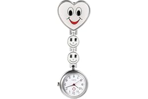 Avaner Nurse Watch Heart Shape Smile Face Clip On Fob Watch Candy Color Clasp Lapel Watch Hanging Pocket Watch for Women (6 Colors)