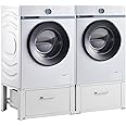 [en.casa] Washing Machine Pedestal Heyen with 2 Drawers Washing Machine Pedestal 2x150 kg Double Pedestal Elevation Steel White