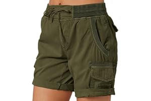 HZMM Women Cargo Shorts Summer Ladies Loose Hiking Travel Straight Bermuda Shorts with Pockets Casual Drawstring Elastic Shorts for Women