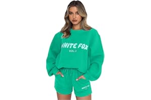 Celucke Womens Tracksuit Outfit, Two Piece Outfit Womens Tracksuit White Fox, White Fox Short Sets Y2k Tracksuit, Two Piece Short Sleeve Tops and Sweatpants, Activewear Gym Wear Jogger Sets