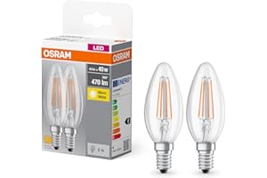 OSRAM Base Classic B Fil 40 Lampa LED z podstawą E14, Mini-Tens Kształt, podwójny pakiet, 4W, 470LM, 2700K, ciepłe białe światło, niski rozwój ciepła, długa żywotność, niskie zużycie energii