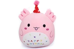 Happy Birthday, plyschdjur, födelsedag, gosedjur, 23 cm, Kawaii Axolotl, gosedjur, mjukisdjur, flicka, Axolotl, plyschkudde, leksak, födelsedag, present för barn, pojkar, flickor