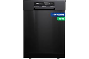 GEDTECH Lave-vaisselle GLV1542DX 15cv - Tiroir à couverts - 42 dB - Ultra silencieux - Départ Différé - Eco - Intensif - Rapide – Faible conso - Classe C - Dark Inox - Protection enfant