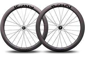 ICAN Alpha 40/46/ 50/55 Disc Ruedas de Carbono, 700C Clincher Tubeless Ready Carbon Road Bike Juego de Ruedas Disc Brake Pillar SA1423 Spokes 24/24 Holes