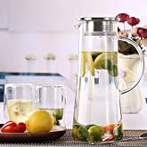 KELVEE Borosilicate Glass Water Jug With Stainless Steel Lid, For Juice Water Iced Tea Pitcher Tea Carafe Hot Glass Pitcher A