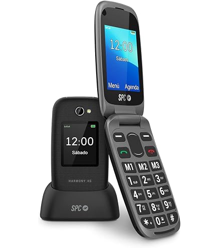 Volfen Nexo Flip MAX - Telefono cellulare con coperchio per anziani, pulsanti e tasti grandi, facile da usare, USB-C, 3 memorie dirette, base di ricarica, colore: nero