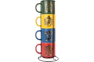 GRUPO ERIK Tazas Harry Potter - Juego de 4 Tazas de café para Desayuno : Harry Potter Regalos Merchandising │ Aptas para Lavavajillas y Microondas (300ml) Incluye soporte