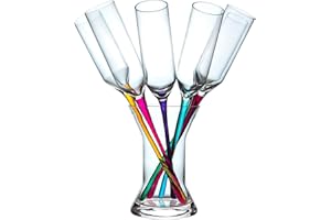 Relsy Set di 6 eleganti bicchieri da champagne colorati con stelo senza base, con supporto per vaso, perfetti per feste di vino o prosecco ed eventi sociali