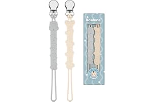 Kowlone Attache Sucette Silicone Soothie Tétine Clips Porte Accroche Chaîne pour Garçons et Filles Cadeau de Douche de Bébé(Beige,Gris)