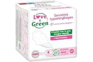 Love & Green Serviettes Ecologiques Normal - Certifiées Ecolabel - 14 Pièces - 0% colorant, parfum, allergènes