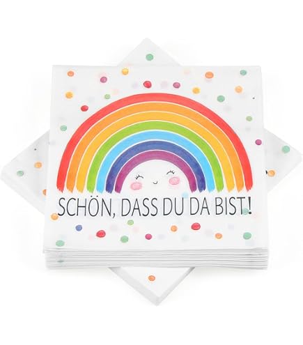 Regenbogen-Servietten – 20 Stück, Ca. 30x30 Cm | Pride-Party, Bunt Mit Goldfolie, Einweg