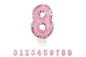 PARTYHAUSY Candele Compleanno 8 Anno,3D a Farfalla Candele, Numero 8 Candele di Compleanno Rosa Candele Torta Decorazione, Adatto A Feste di Compleanno Festa Baby